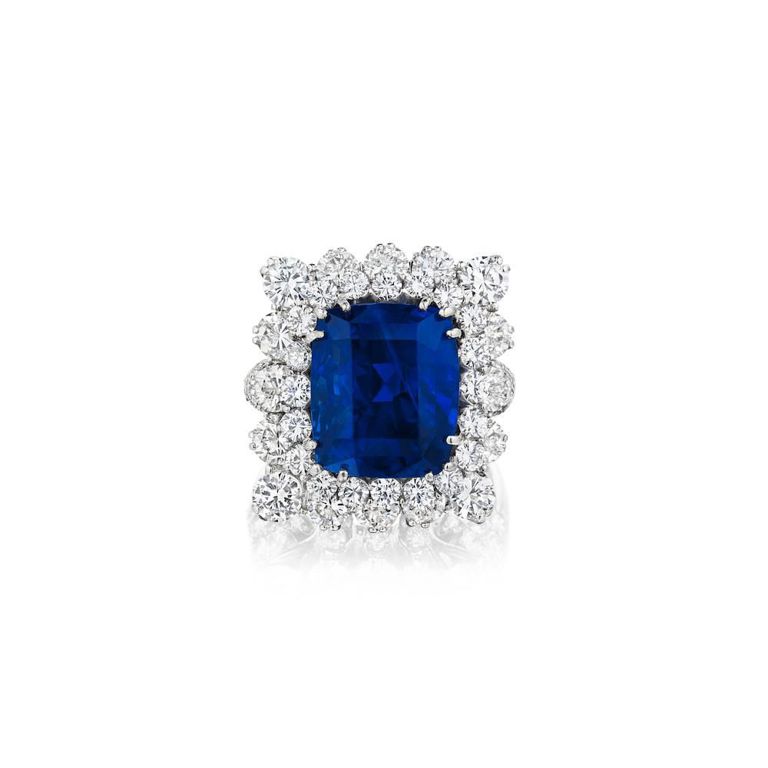 Platinum Sapphire and Diamond Ring