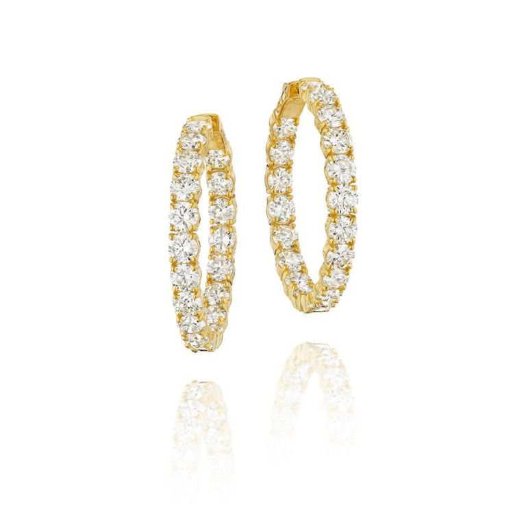 14k Gold Diamond Hoop Earrings