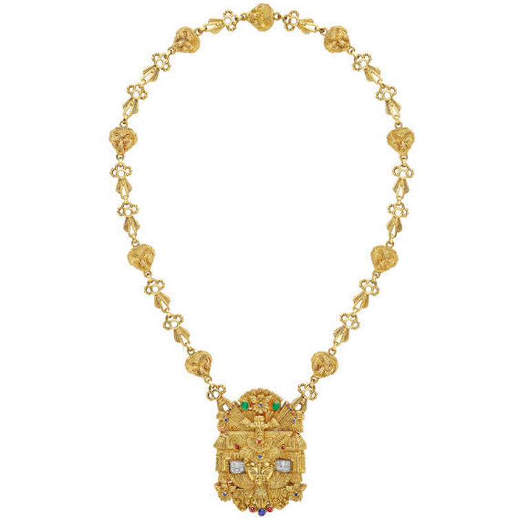 18k Gold Gem-Set Necklace/Brooch