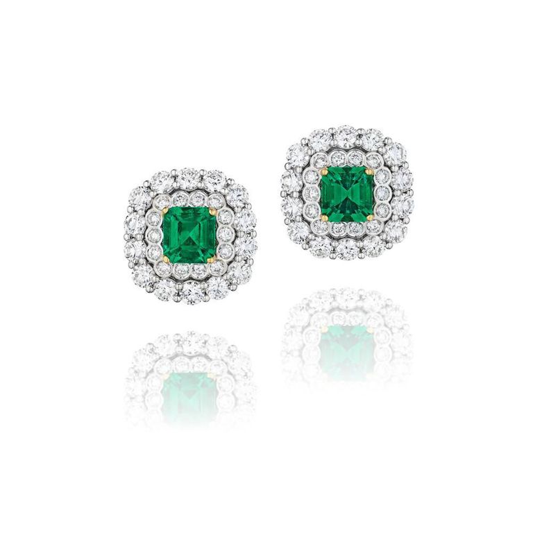 18k White Gold Emerald and Diamond Earrings