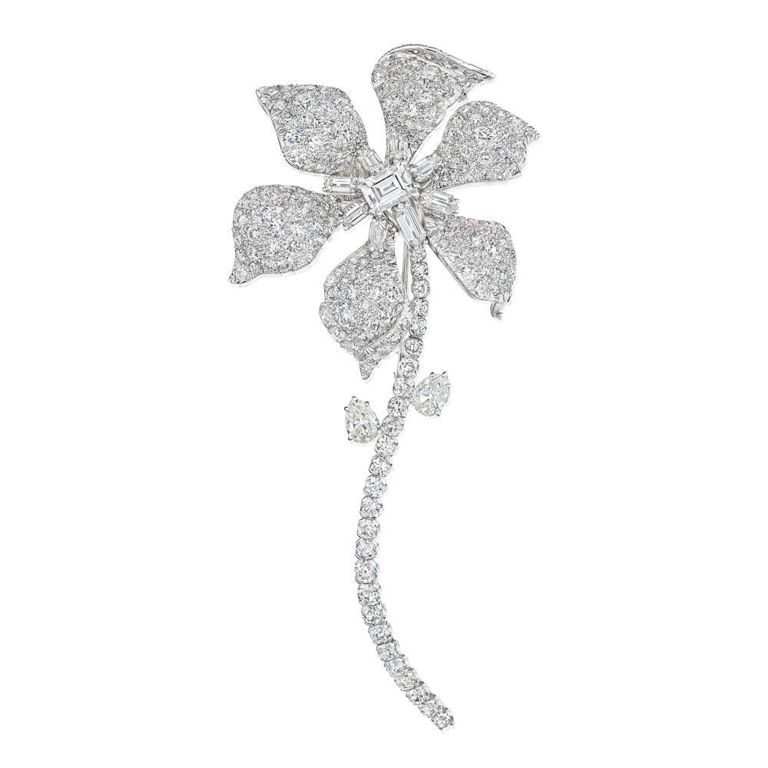 Platinum and White Gold Diamond Flower Brooch
