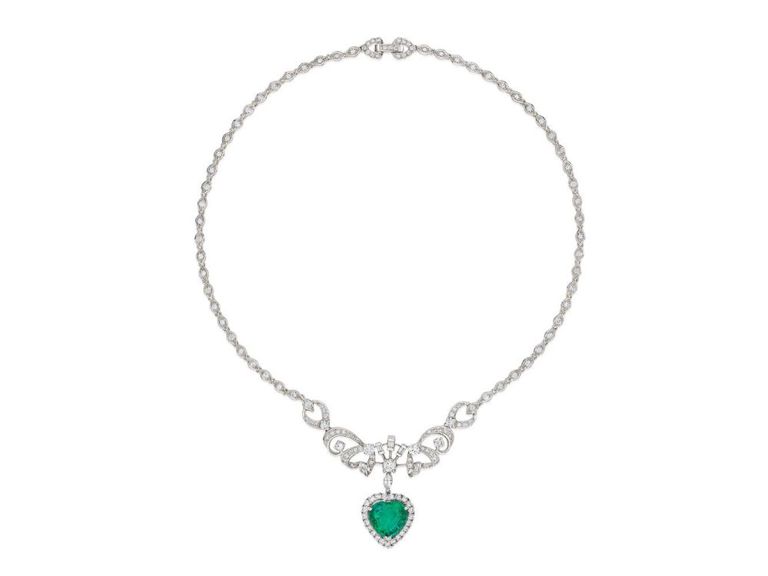 Platinum Emerald and Diamond Necklace