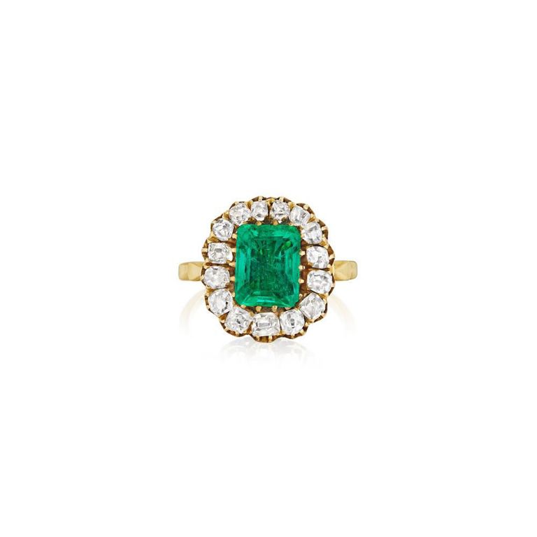 18k Gold Emerald and Diamond Ring