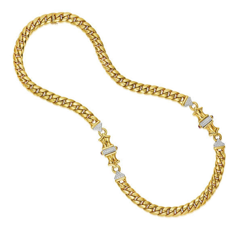 18k Gold Diamond and Ruby Necklace