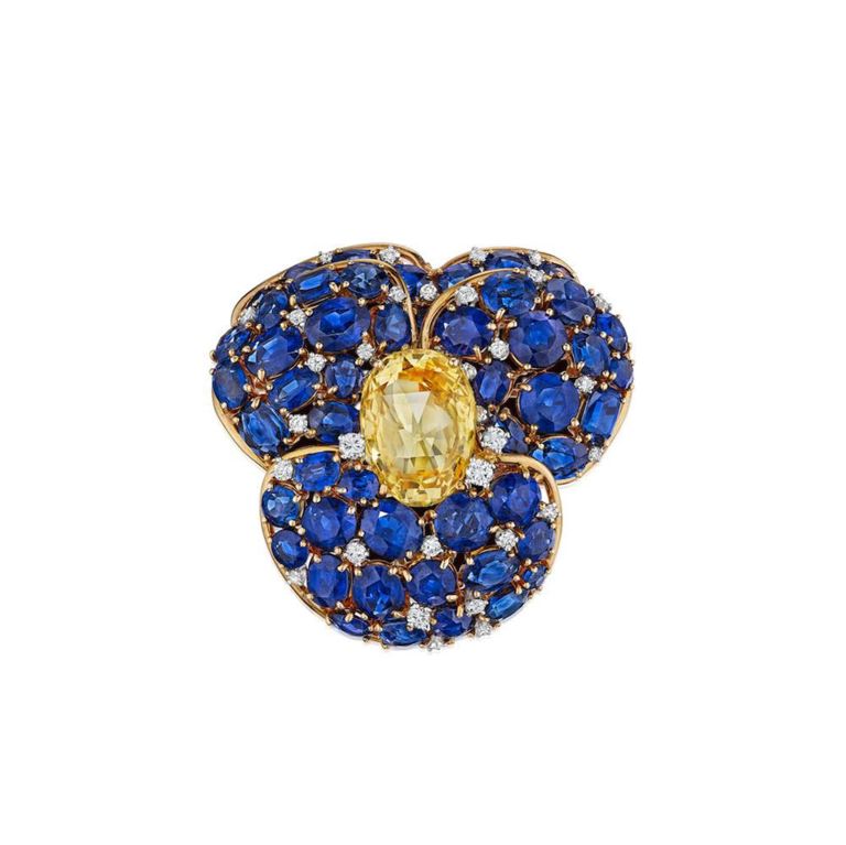 Sapphire and Diamond Pansy Pendant/Brooch