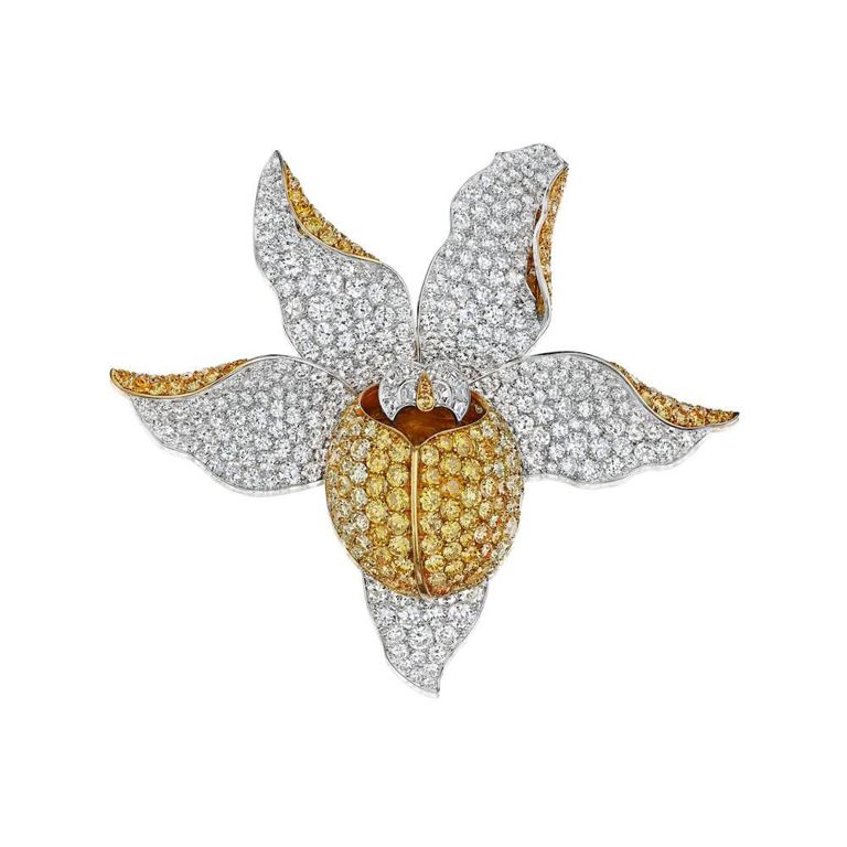 Colored Diamond Orchid Brooch