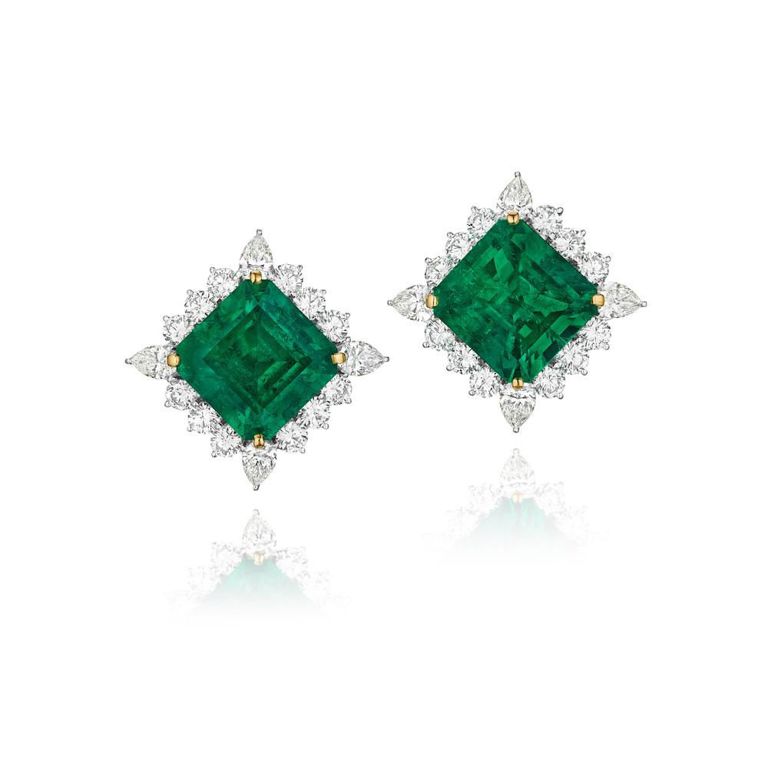 Emerald and Diamond Earclips