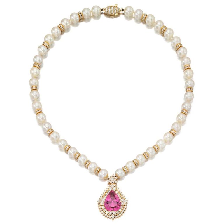 Tourmaline, Pearl and Diamond Necklace
