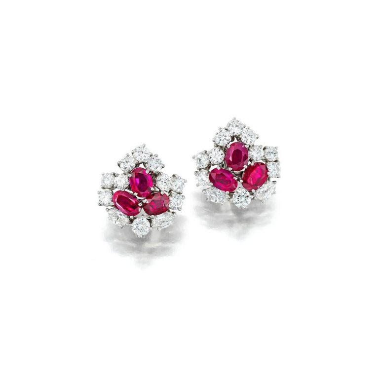 Platinum Ruby and Diamond Earclips
