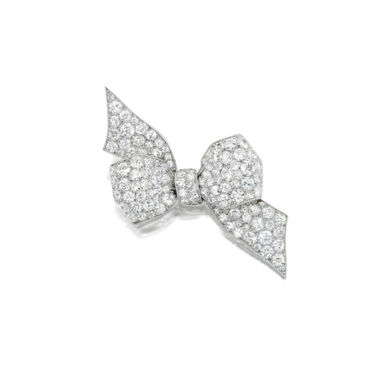 Platinum Diamond Ribbon Bow Brooch