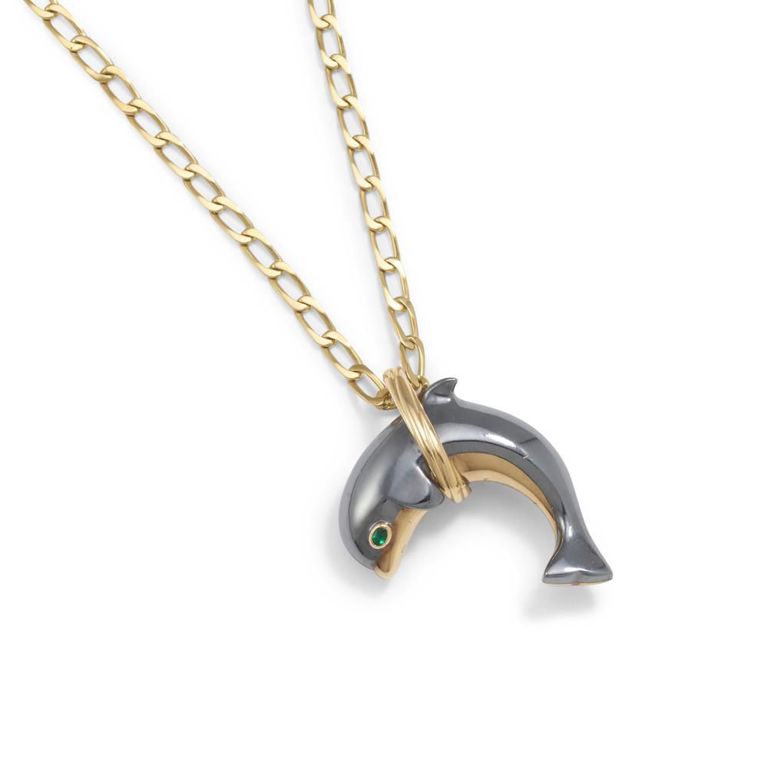18k Gold and Silverium Emerald Pendant Necklace