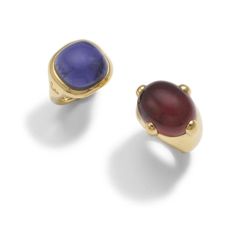 18k Gold Iolite and Garnet Rings