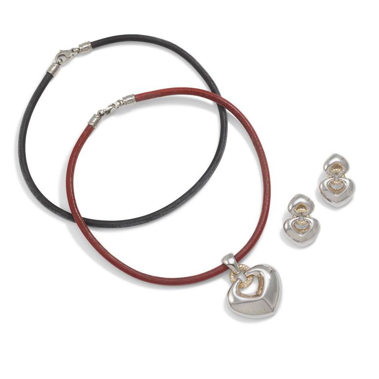 "Doppio Cuore" Necklace and Earclips Set