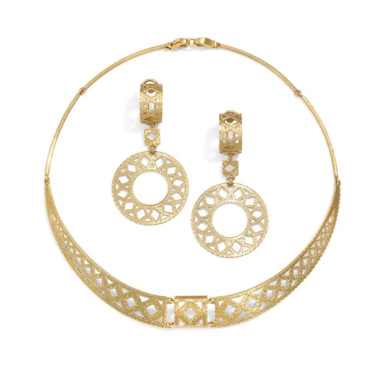 18k Gold Necklace and Earclips Set