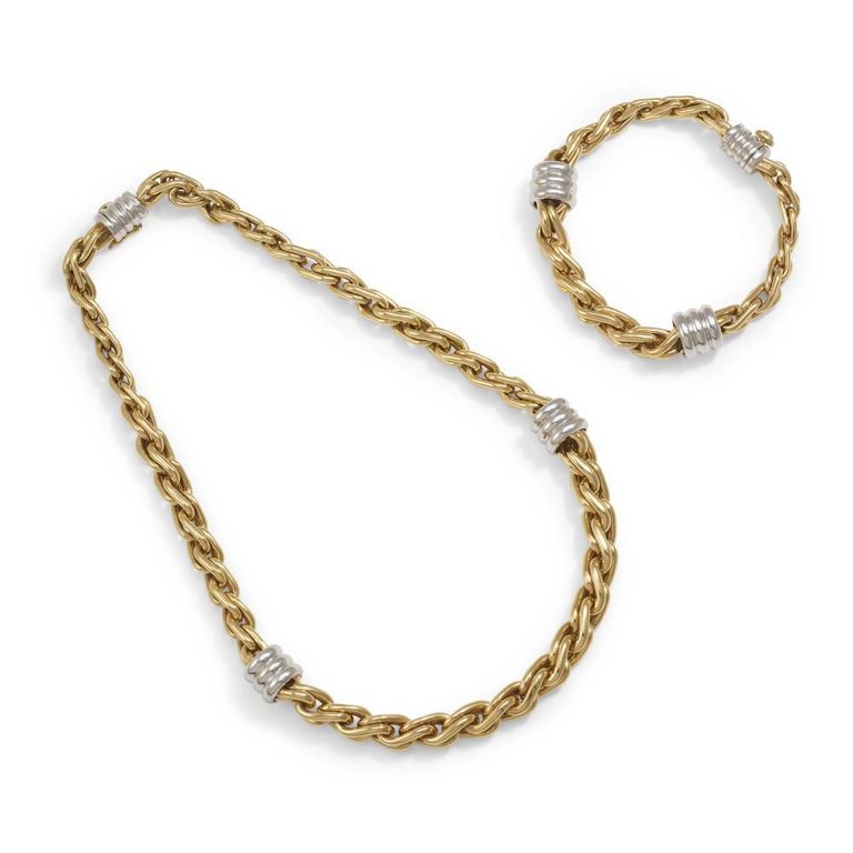 18k Two-Tone Gold Necklace and Bracelet Set