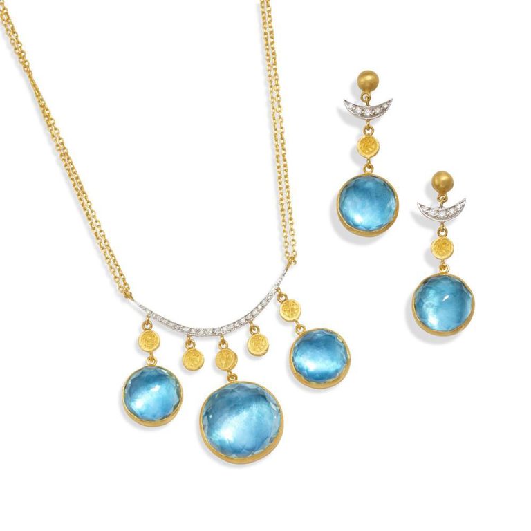 Topaz and Diamond Necklace and Earrings Set