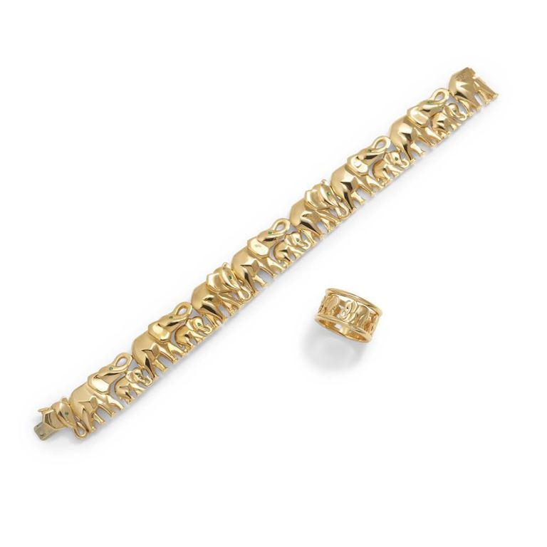 18k Gold Emerald Bracelet and Ring Set