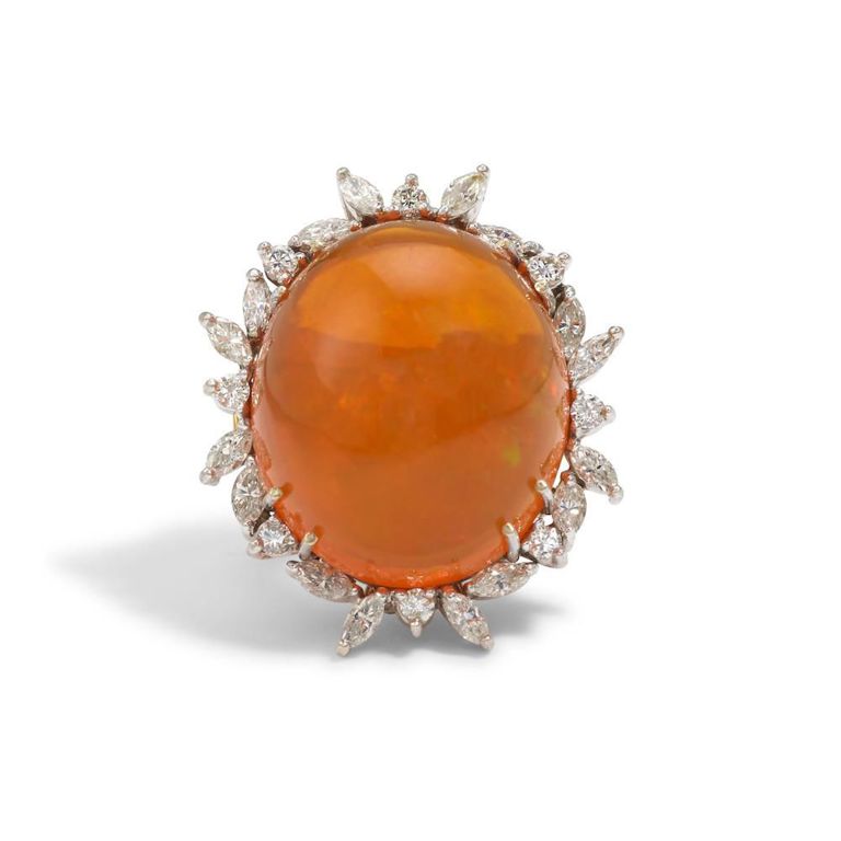 18k Gold Fire Opal and Diamond Ring