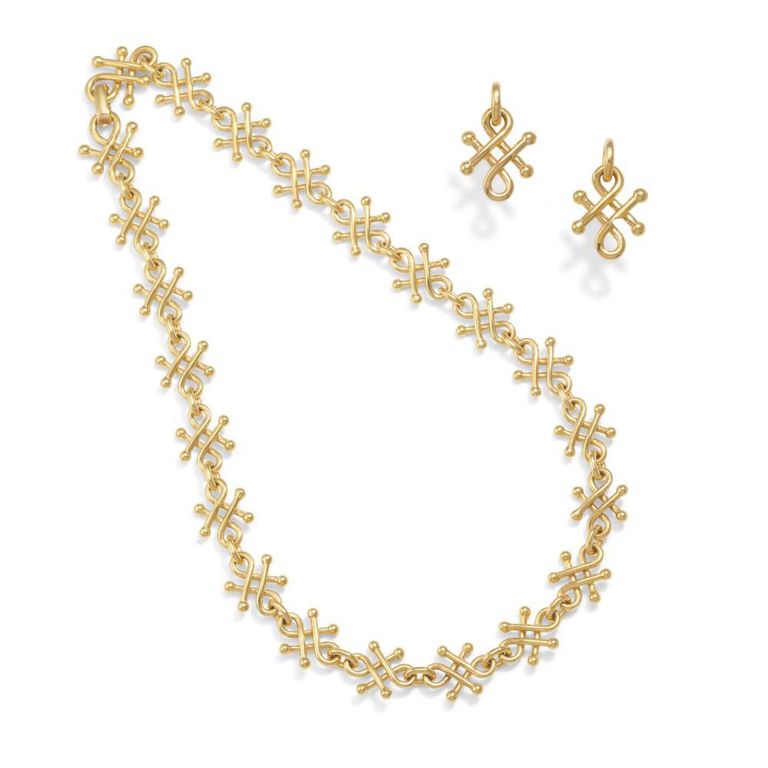 18k Gold Knot Necklace and Earrings Set