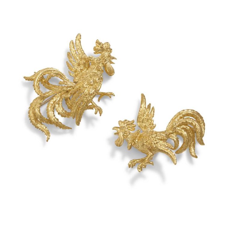 18k Yellow Gold Rooster Brooches