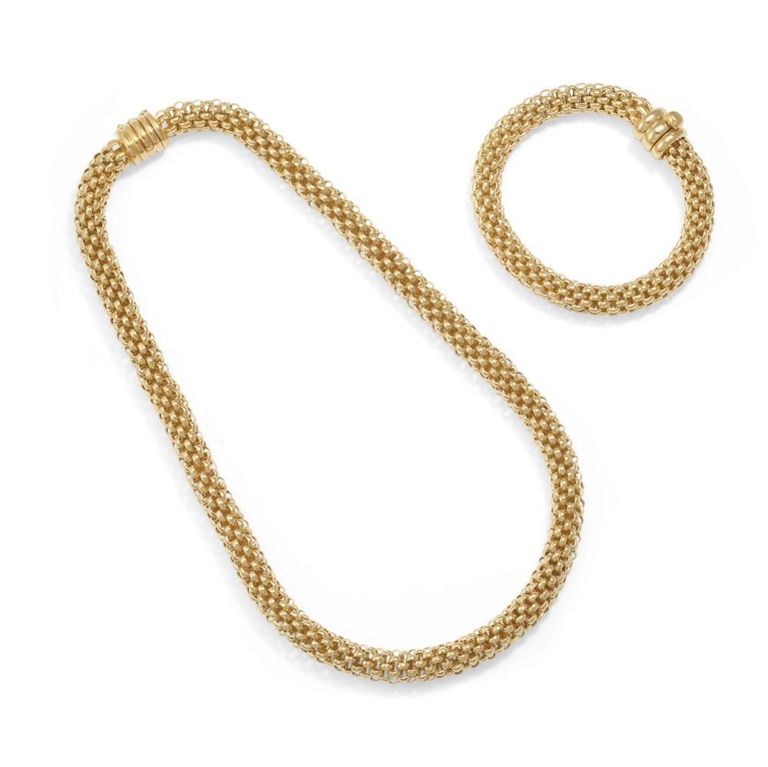 18k Gold Fancy-Link Necklace and Bracelet Set