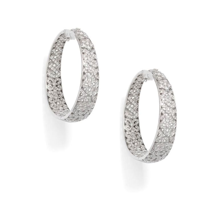 18k White Gold Diamond Hoop Earrings