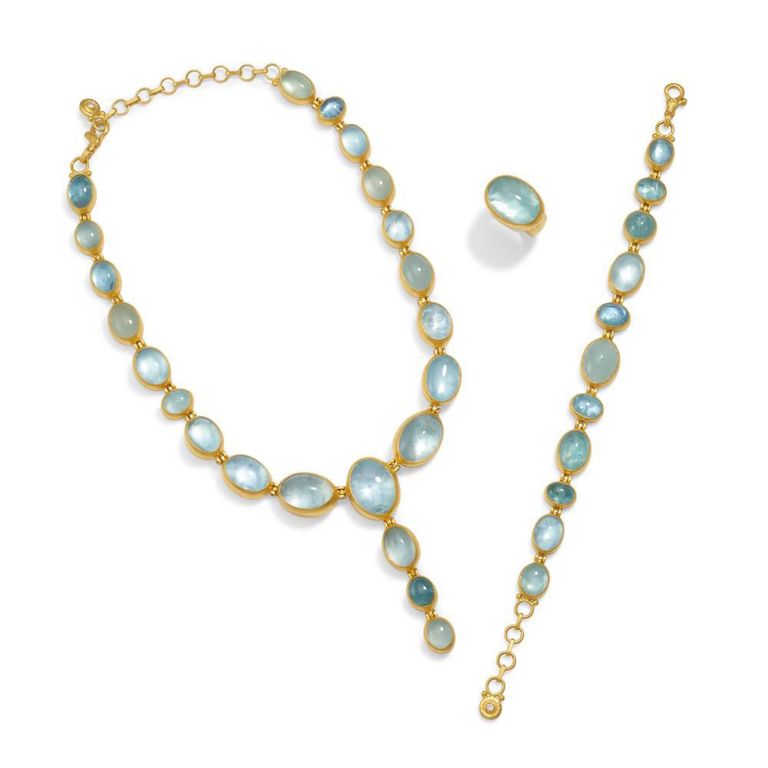 Aquamarine Necklace Bracelet and Ring Set