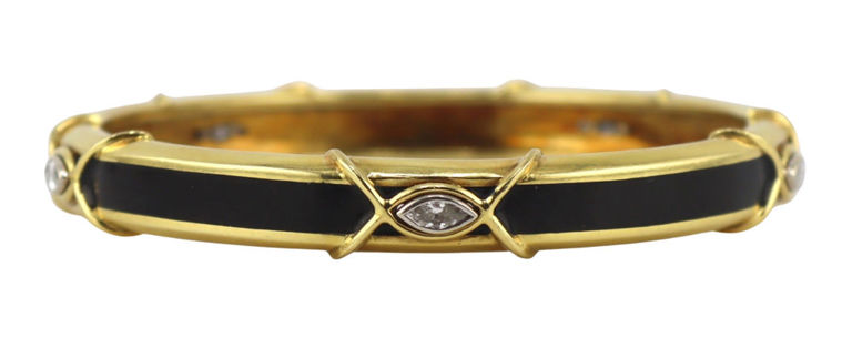 18k Gold Diamond and Enamel Bangle Bracelet