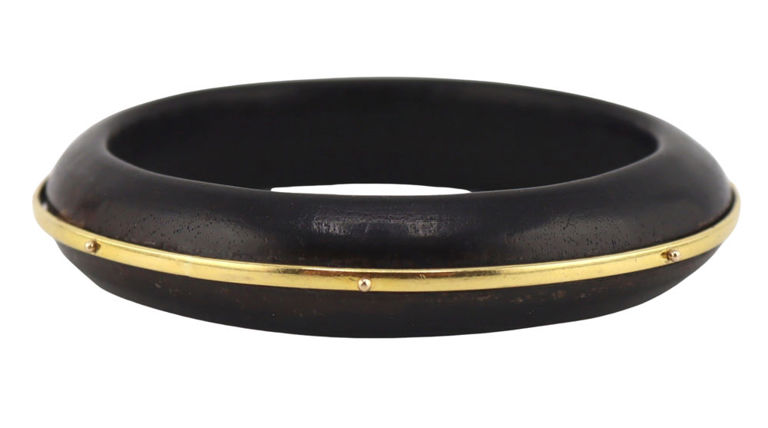 Gold Mounted Ebonized Wood Bangle