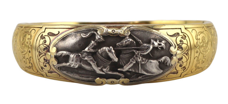 18k Yellow Gold and Silver Hinged Bracelet