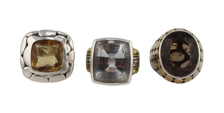 Sterling Silver and 18k Gold Gem-Set Rings
