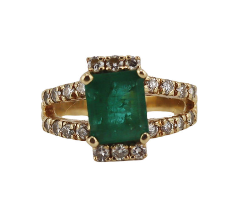 14k Yellow Gold Emerald and Diamond Ring