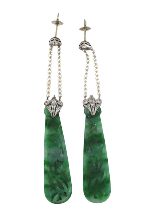 Platinum Jade and Diamond Drop Earrings