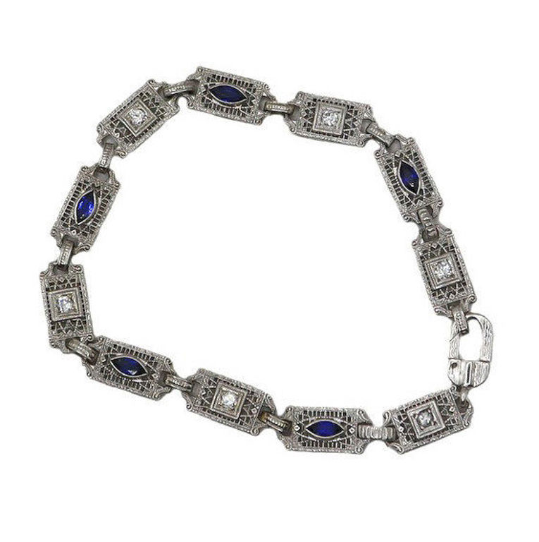 Platinum, 14k Gold Diamond and Gem Bracelet