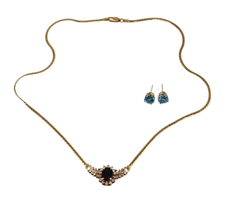 Sapphire and Diamond Necklace and Earrings