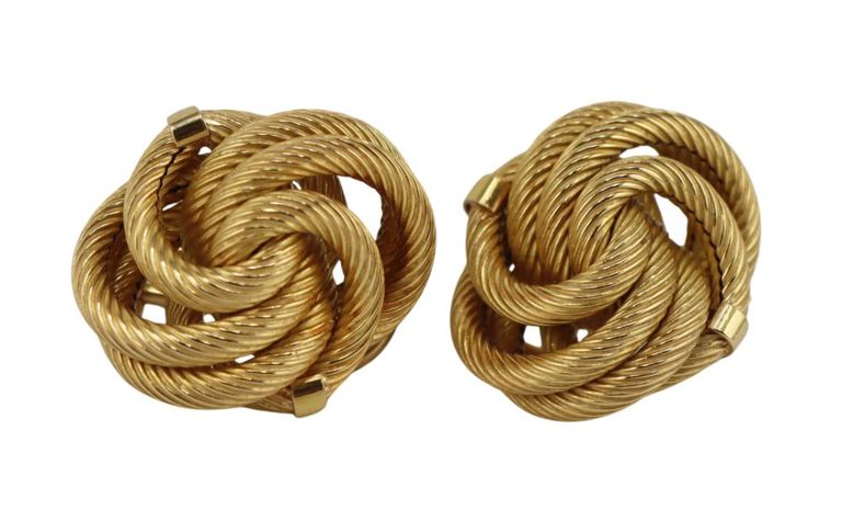 18k Yellow Gold Italian Knot Clip Earrings