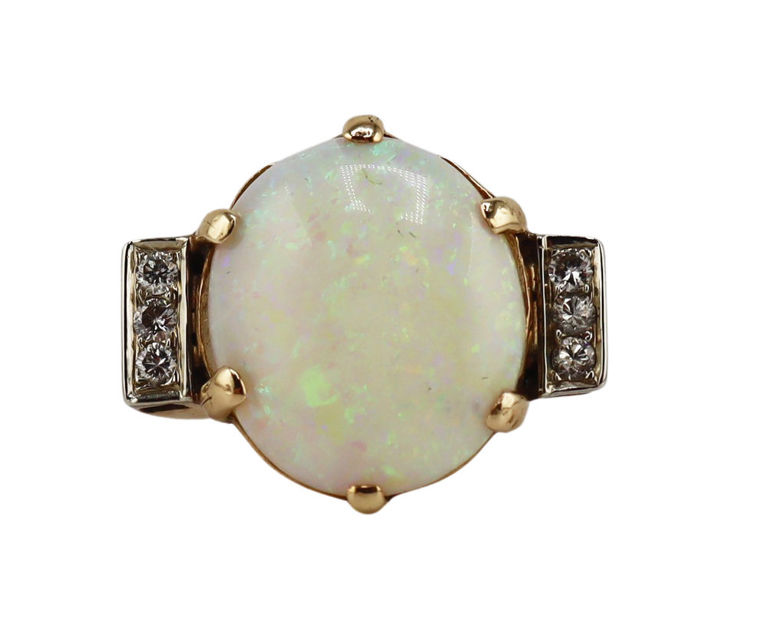 12k Yellow Gold Opal and Diamond Ring