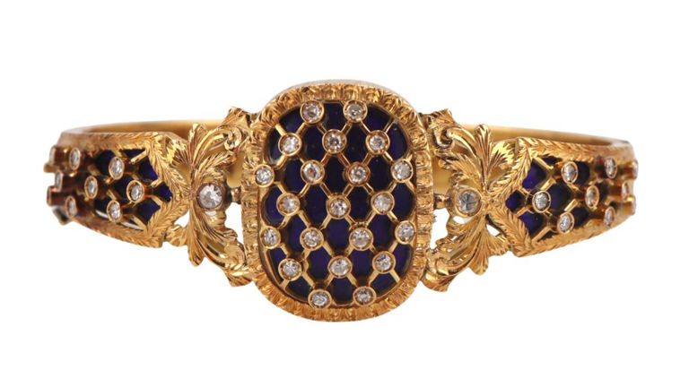 17k Yellow Gold Diamond Enamel Bracelet