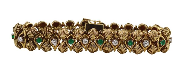 18k Yellow Gold Emerald and Diamond Bracelet