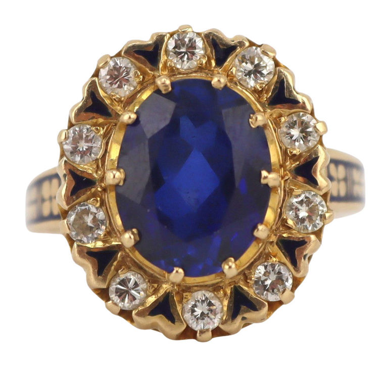 14k Yellow Gold Diamond and Blue Gem Ring