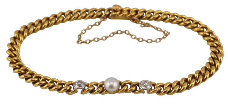 22k Yellow Gold Diamond and Pearl Bracelet