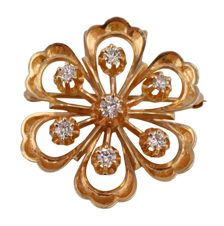 14k Yellow Gold Diamond Floral Brooch/Pendant