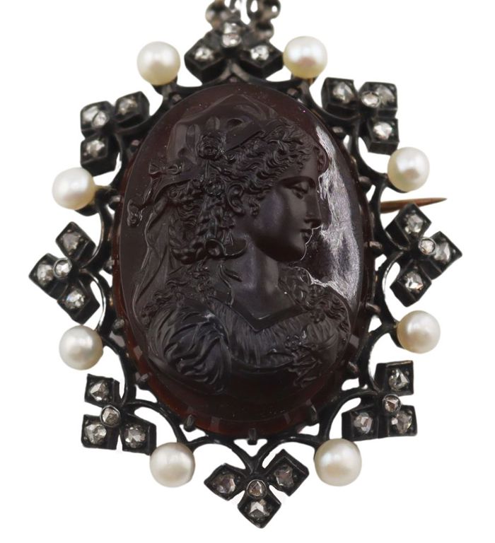 Silver-Topped Diamond Cameo Pendant