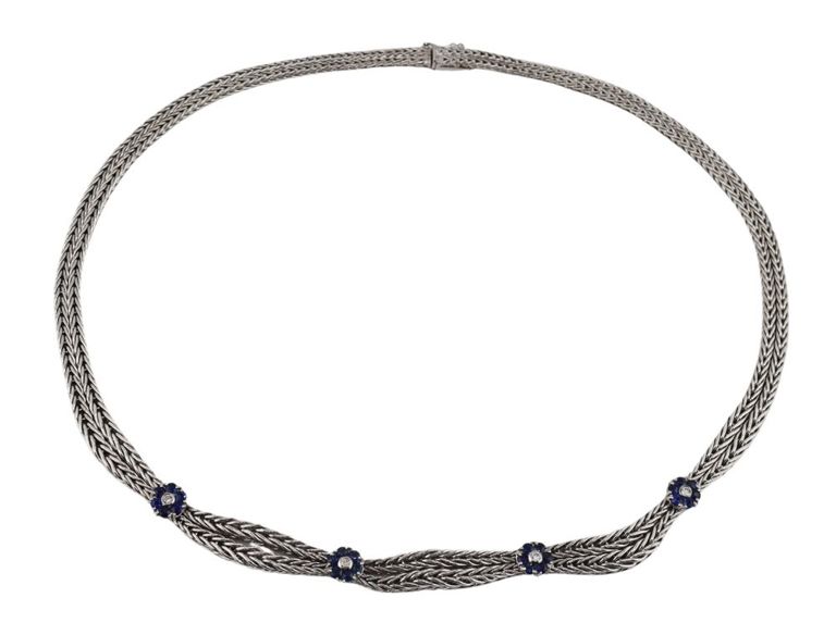 18k White Gold Sapphire and Diamond Necklace