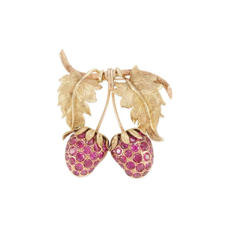 14k Gold Synthetic Ruby Strawberry Brooch/Pendant
