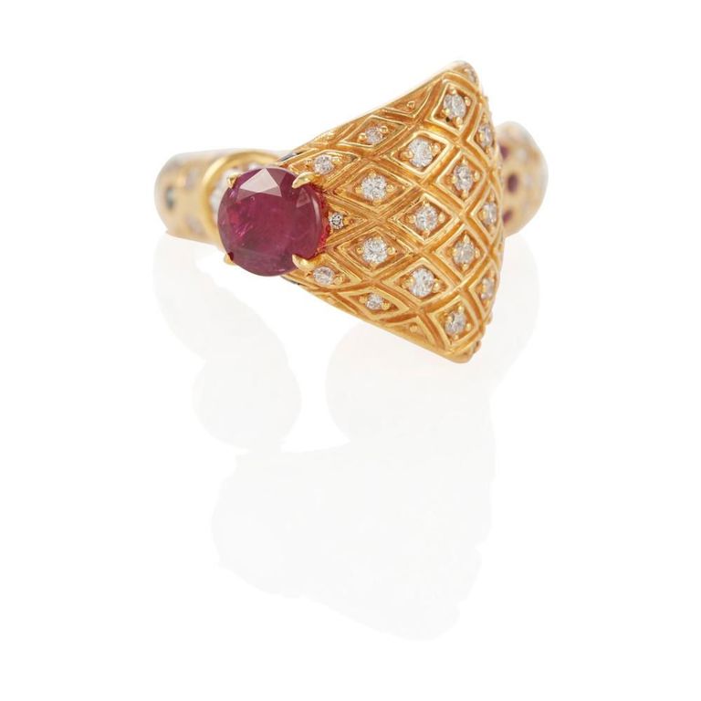 18k Gold Ruby and Diamond Snake Ring