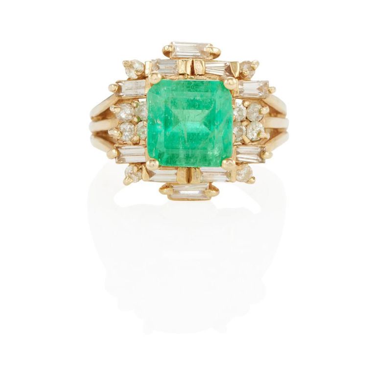 14k Gold Emerald and Diamond Ring