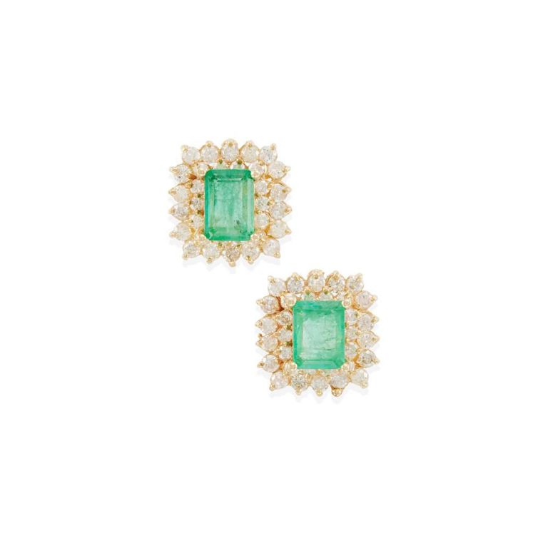 14k Gold Emerald and Diamond Earrings