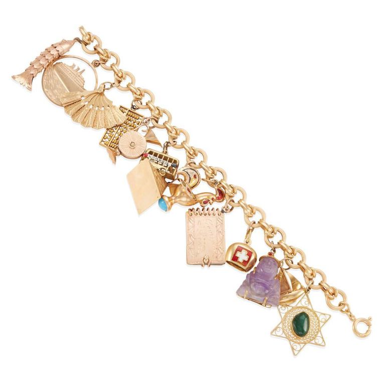 18k Gold Gem-Set Enamel Charm Bracelet