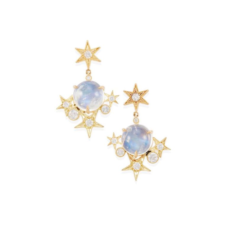 18k Gold Moonstone and Diamond Earrings